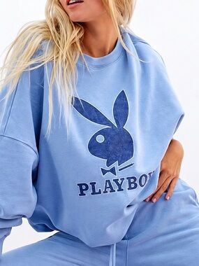 Playboy by PacSun Sweatshirt Womens S Blue Bunny Logo Crewneck Fleece Pullover